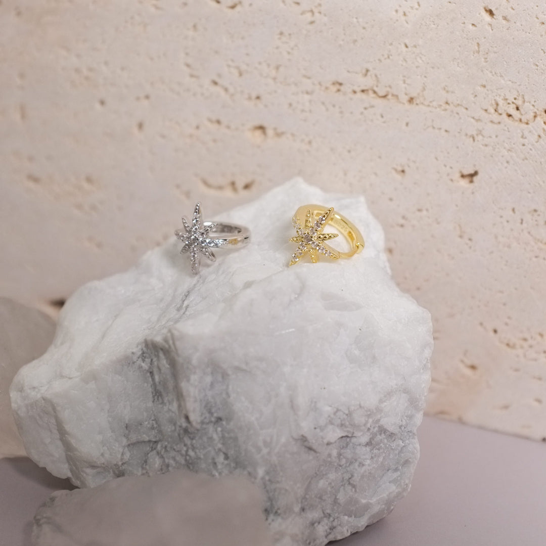 Girl CZ Shining CZ Stars 925 Sterling Silver Hoop Earrings