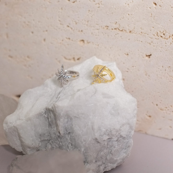 Girl CZ Shining CZ Stars 925 Sterling Silver Hoop Earrings