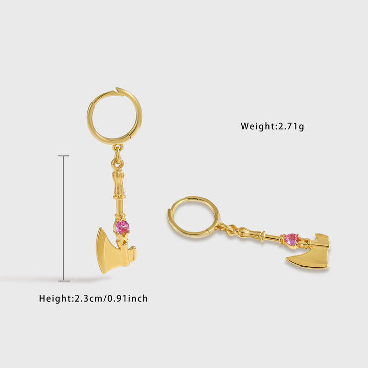 Modern Red Heart CZ Axe 925 Sterling Silver Leverback Dangling Earrings