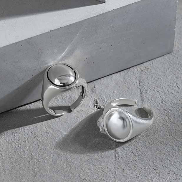 Wide Oval Signet Ring 925 Silver - Chunky Statement Ring Adjustable for Women