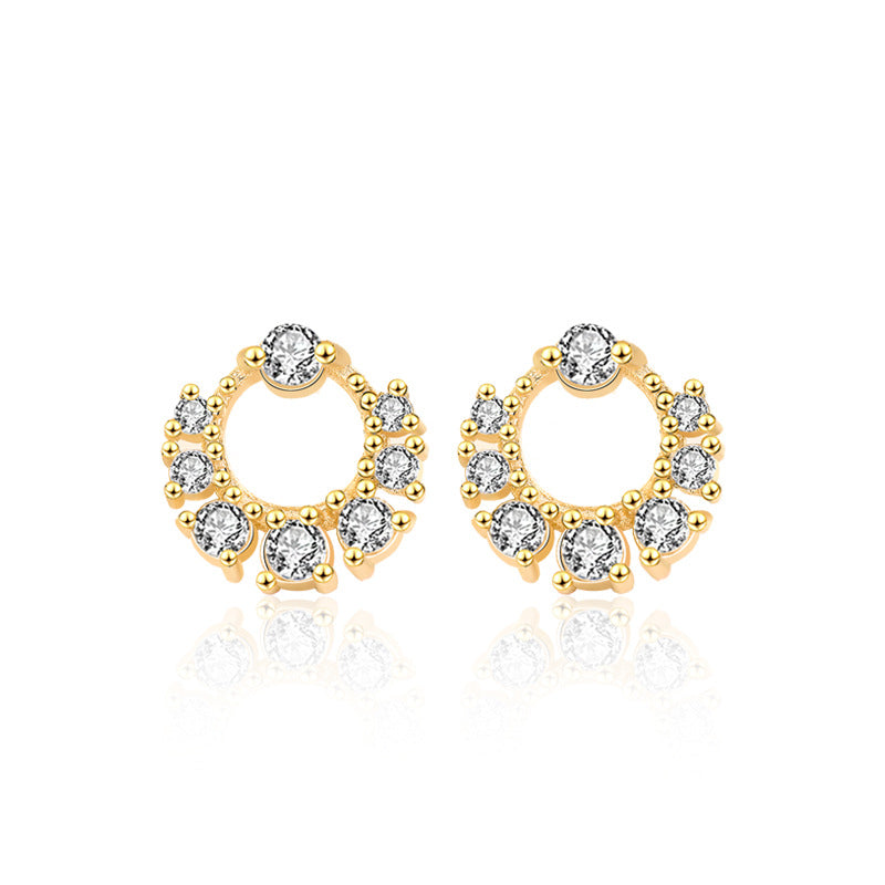 Sale CZ Mini Garland Circle 925 Sterling Silver Stud Earrings