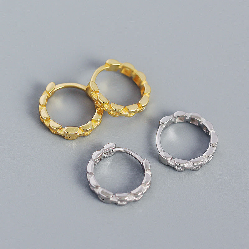 Fashion Watchband 925 Sterling Silver Huggie Hoop Earrings