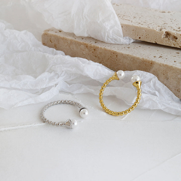 Holiday Twisted Two Shell Pearls 925 Sterling Silver Adjustable Ring