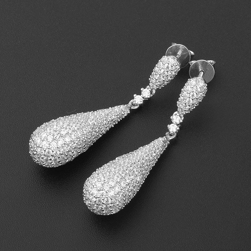 Long Teardrop 925 Silver 18K White Gold Plated Earrings