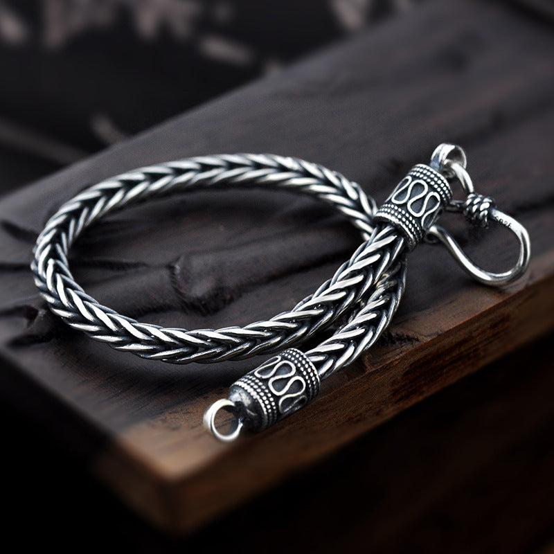925 Sterling Silver Viking Bracelet - Braided Keel Chain Bracelet for Men.