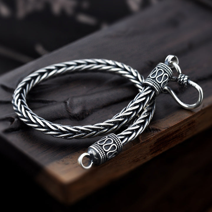 925 Sterling Silver Viking Bracelet - Braided Keel Chain Bracelet for Men.