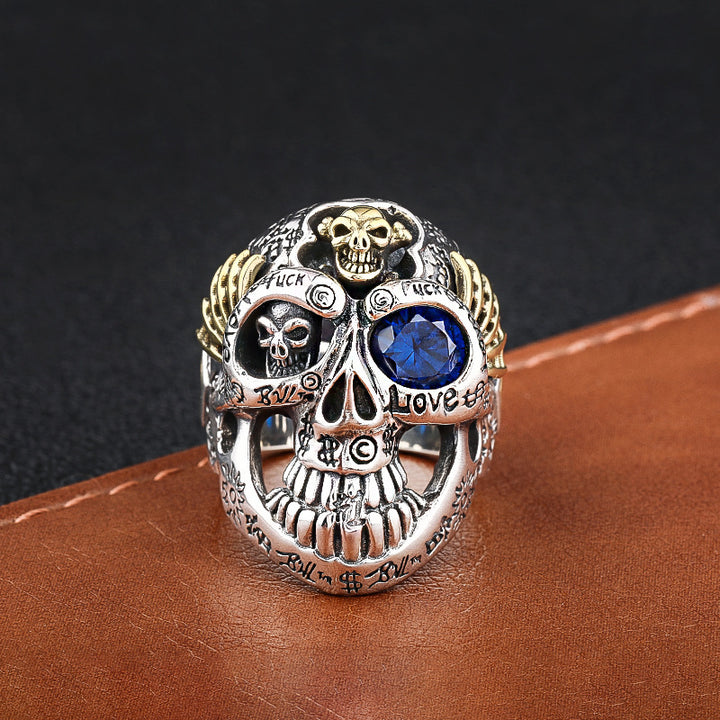 Mens Fashion Simple Dominant Skull Shape Sterling Silver Ring.