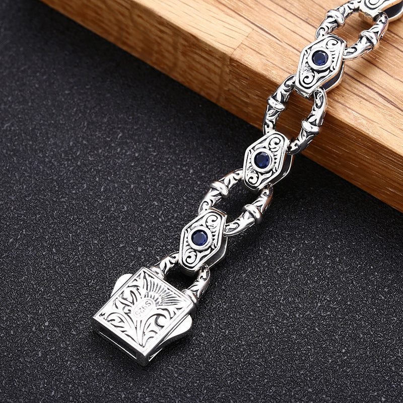 925 Sterling Silver Men's Bracelet - Embossed Pattern Chain Bracelet.