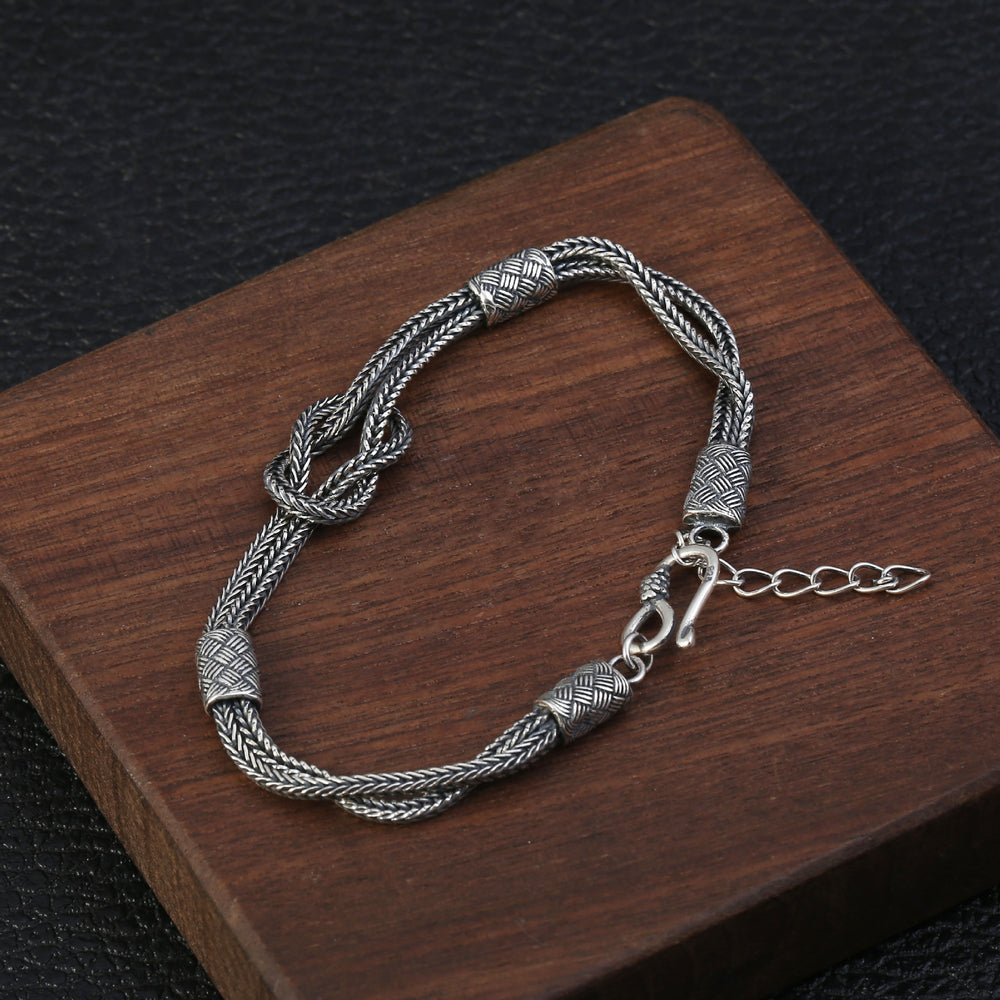 925 Sterling Silver Infinity Knot Bracelet - Hand-Woven Thai Silver Bracelet.