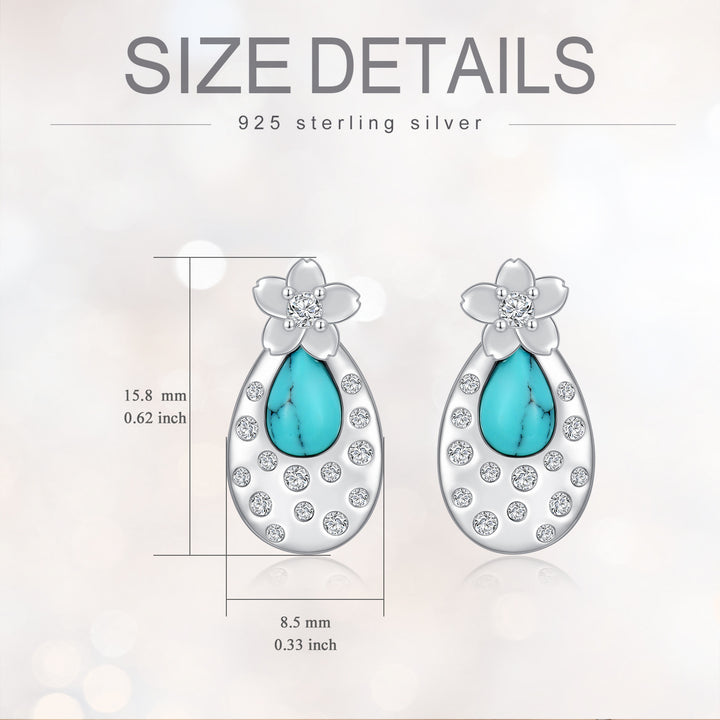 925 Sterling Silver Turquoise Flower Earrings - Cherry Blossom Stud Earrings.