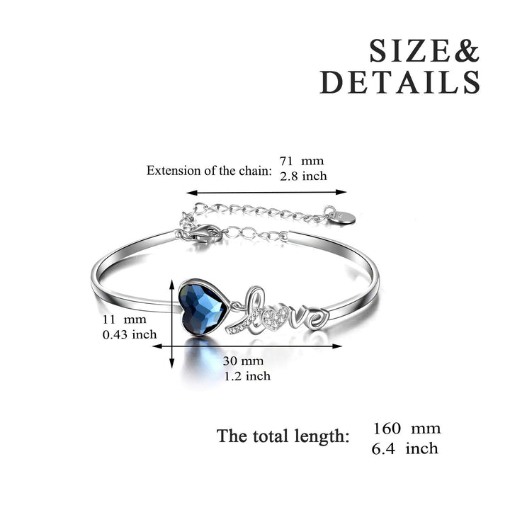 Love Heart Bangle Bracelet 925 Silver Blue Crystal Austria
