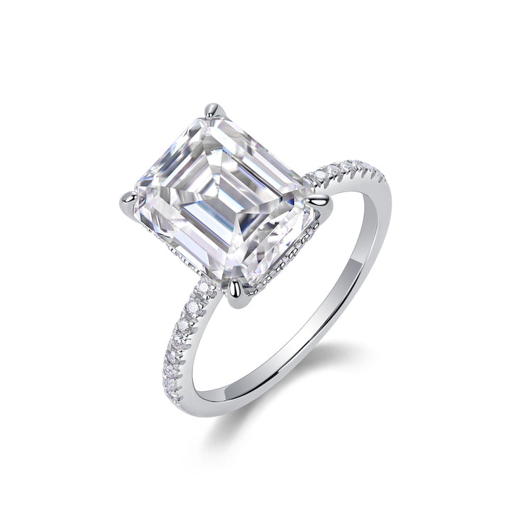 925 Sterling Silver Moissanite Engagement Ring - Emerald Cut Solitaire Ring.