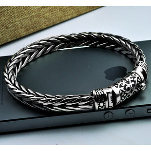Heavy 925 Silver Woven Bracelet for Men with Lock | Banabella.