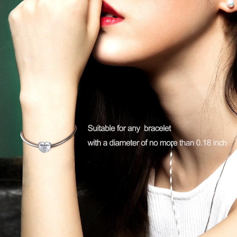925 Sterling Silver Heart Zircon Bracelet Necklace Charm for Mother.