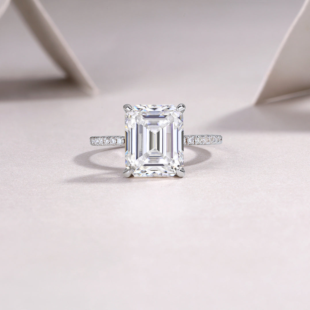 925 Sterling Silver Moissanite Engagement Ring - Emerald Cut Solitaire Ring.