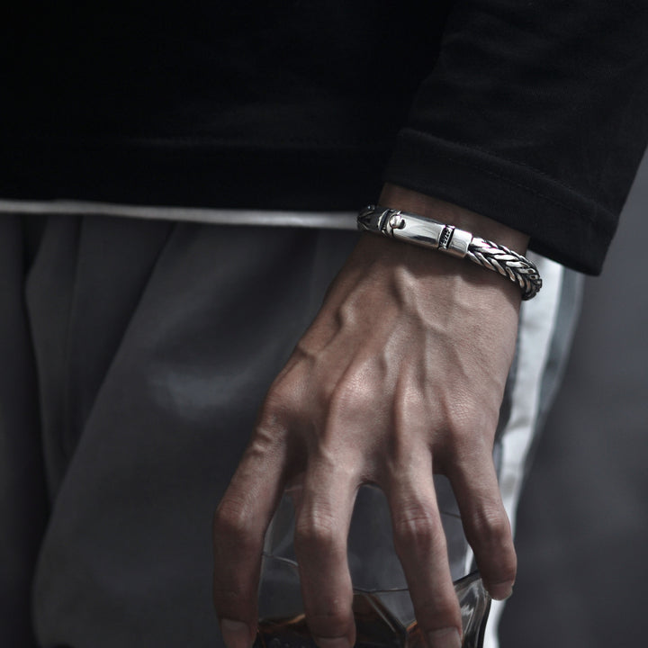 Heavy 925 Silver Woven Bracelet for Men with Lock | Banabella.
