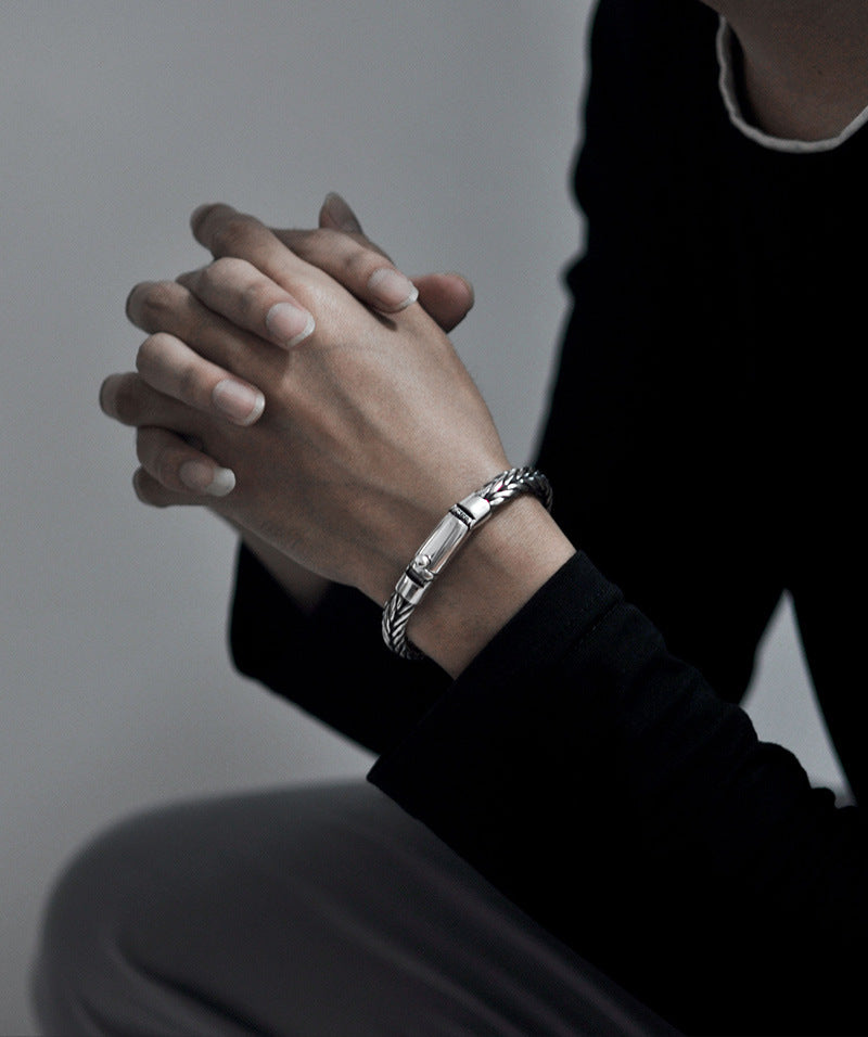 Heavy 925 Silver Woven Bracelet for Men with Lock | Banabella.