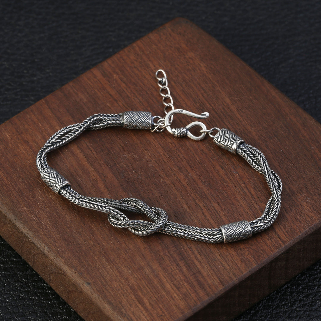925 Sterling Silver Infinity Knot Bracelet - Hand-Woven Thai Silver Bracelet.