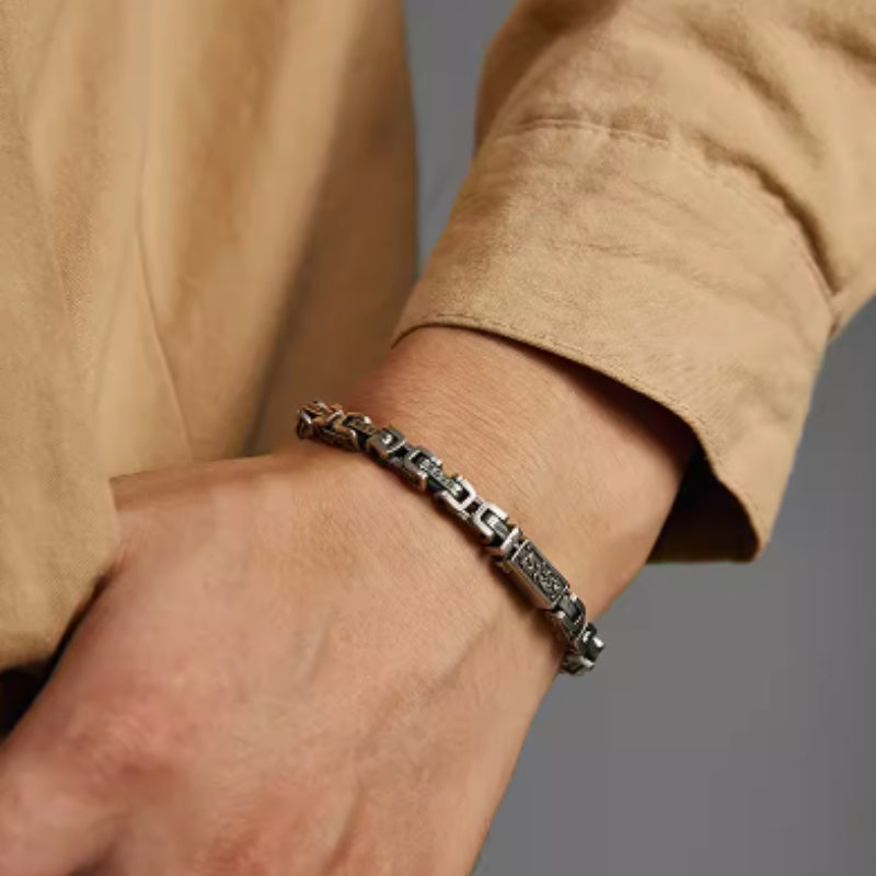 925 Sterling Silver Six Character Mantra Transport Bracelet.