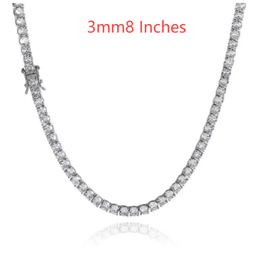 Tennis Chain 925 Silver CZ Stones 3mm 4mm 5mm Hip Hop Unisex