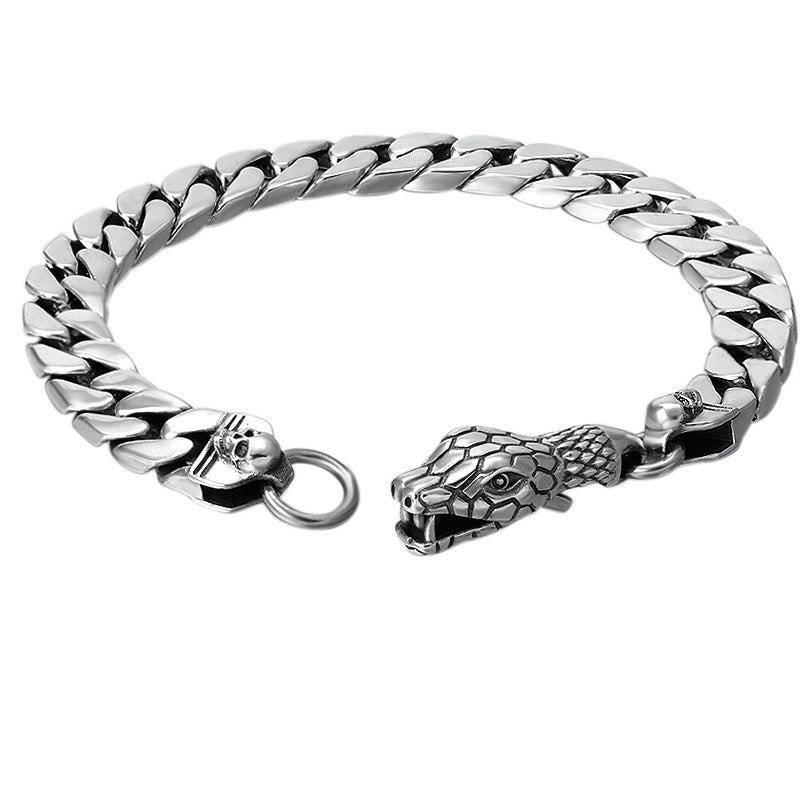 925 Sterling Silver Snake Head Bracelet - Thai Silver Chain Bracelet for Men.