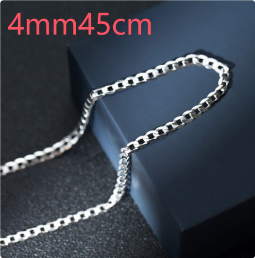 S925 Sterling Silver Simple Trendy Men's Curb Necklace Domineering Cuban Clavicle Chain.
