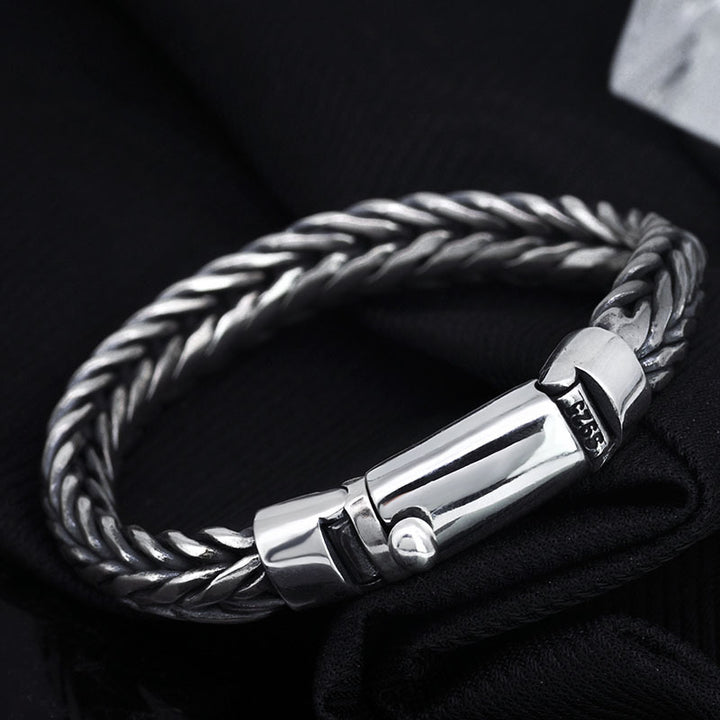 Heavy 925 Silver Woven Bracelet for Men with Lock | Banabella.