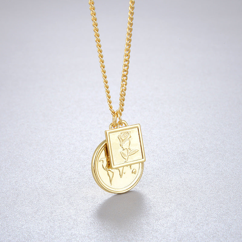 Retro Rose Coin Pendant - 925 Silver or Gold Plated Necklace for Women