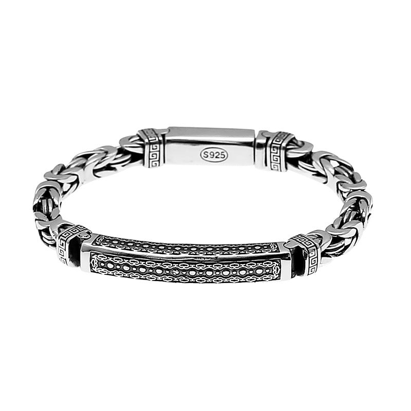 925 Sterling Silver Keel Chain Bracelet - Thai Silver Retro ID Bracelet.