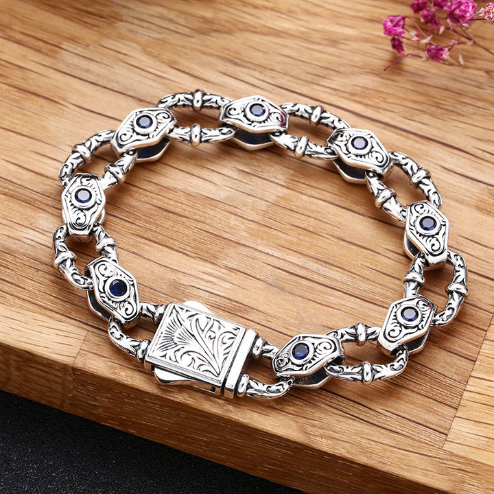 925 Sterling Silver Men's Bracelet - Embossed Pattern Chain Bracelet.
