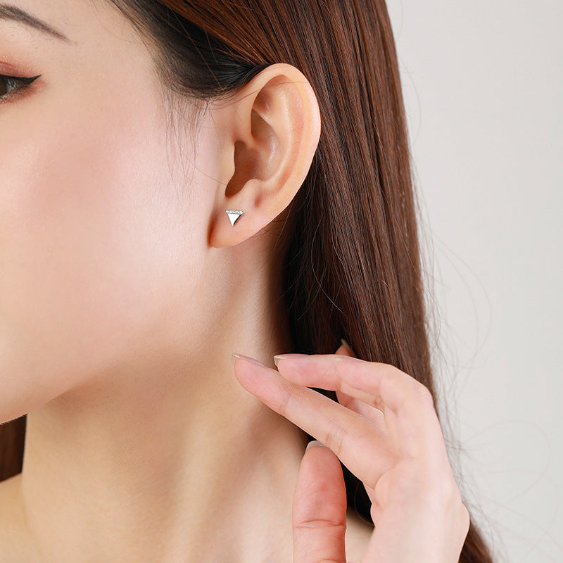 S925 Sterling Silver Micro Diamond Triangle Earrings