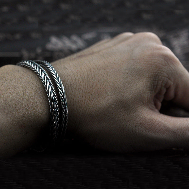 925 Sterling Silver Viking Bracelet - Braided Keel Chain Bracelet for Men.