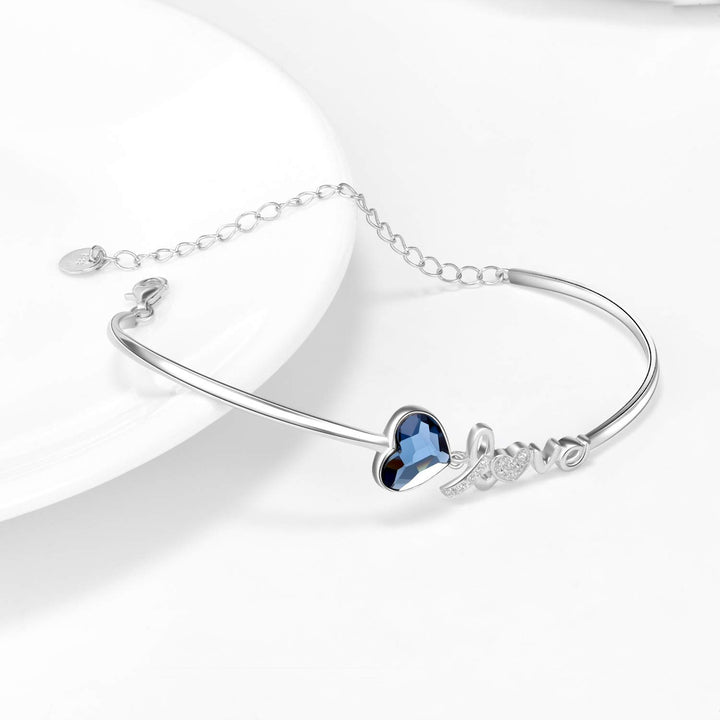 Love Heart Bangle Bracelet 925 Silver Blue Crystal Austria