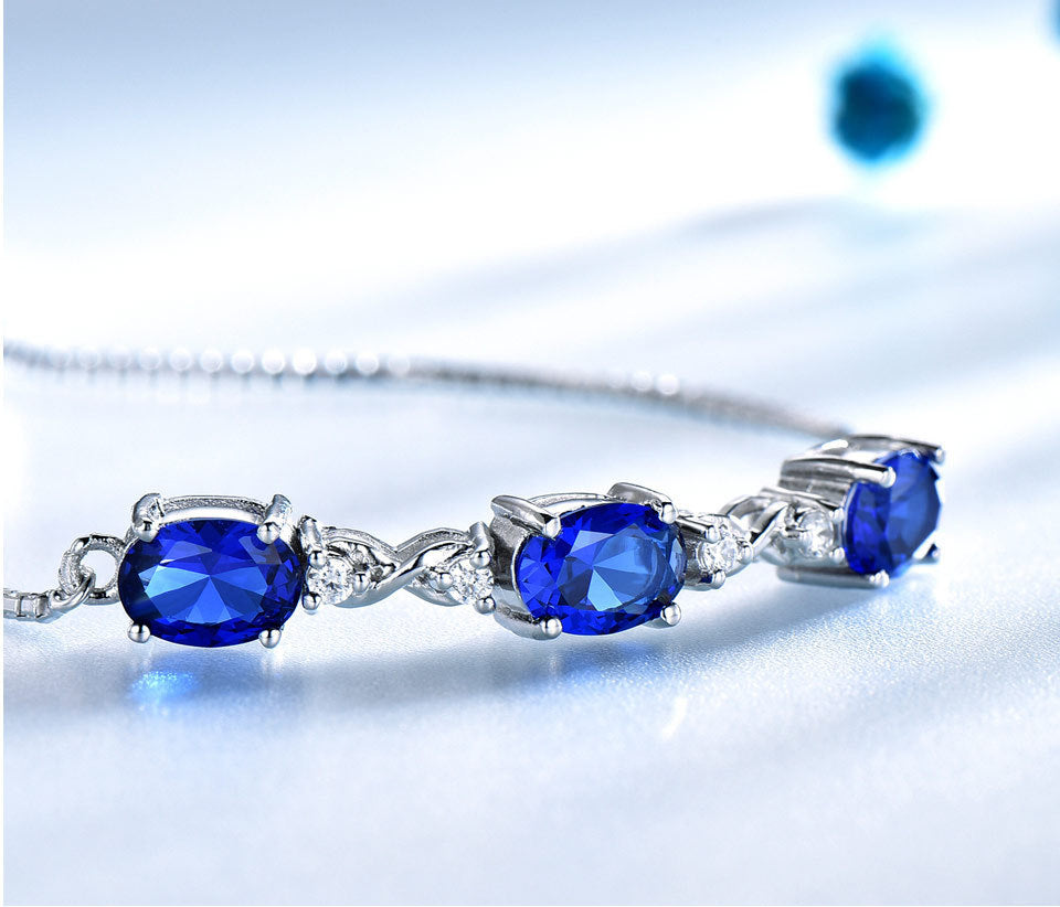 Blue Crystal Adjustable Bracelet 925 Sterling Silver Women