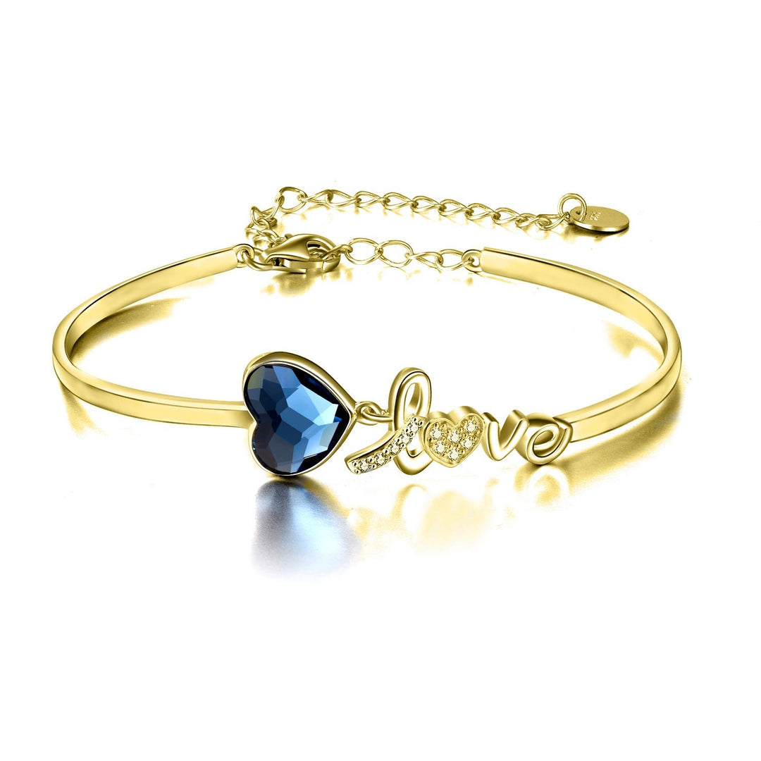 Love Heart Bangle Bracelet 925 Silver Blue Crystal Austria
