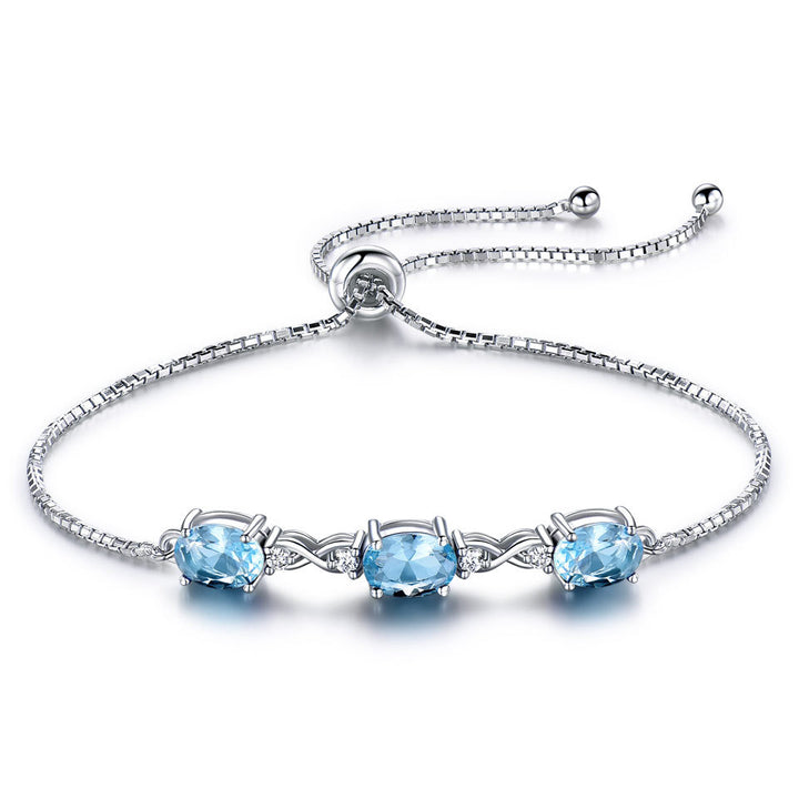 Blue Crystal Adjustable Bracelet 925 Sterling Silver Women