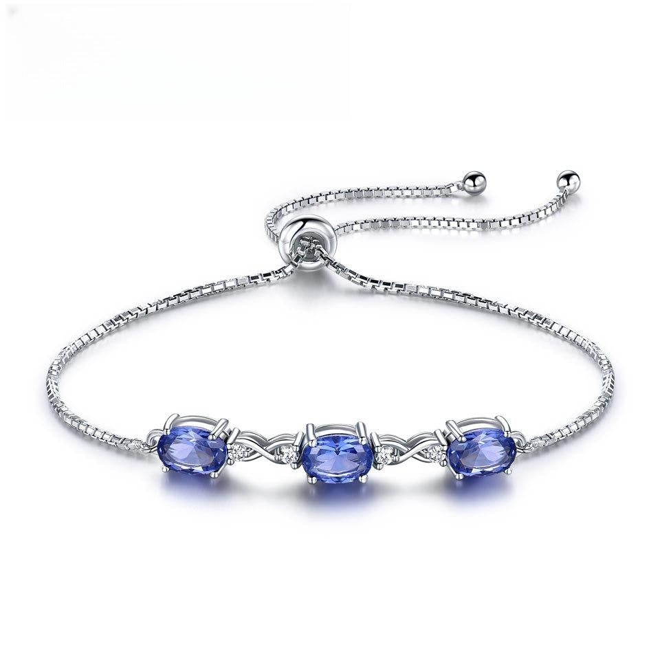 Blue Crystal Adjustable Bracelet 925 Sterling Silver Women