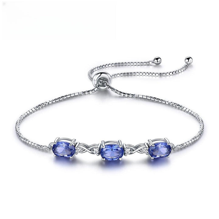 Blue Crystal Adjustable Bracelet 925 Sterling Silver Women