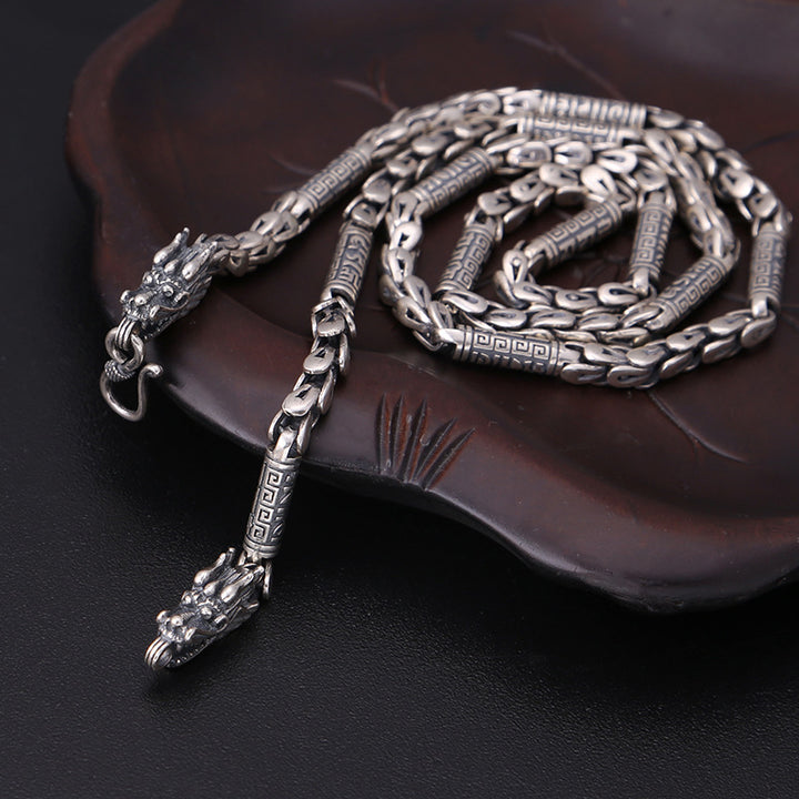 925 Sterling Silver Dragon Necklace - Thai Silver Cable Chain Necklace for Men.
