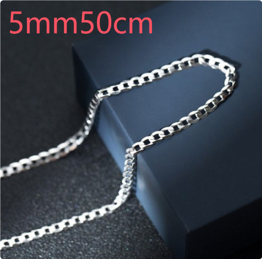 S925 Sterling Silver Simple Trendy Men's Curb Necklace Domineering Cuban Clavicle Chain.