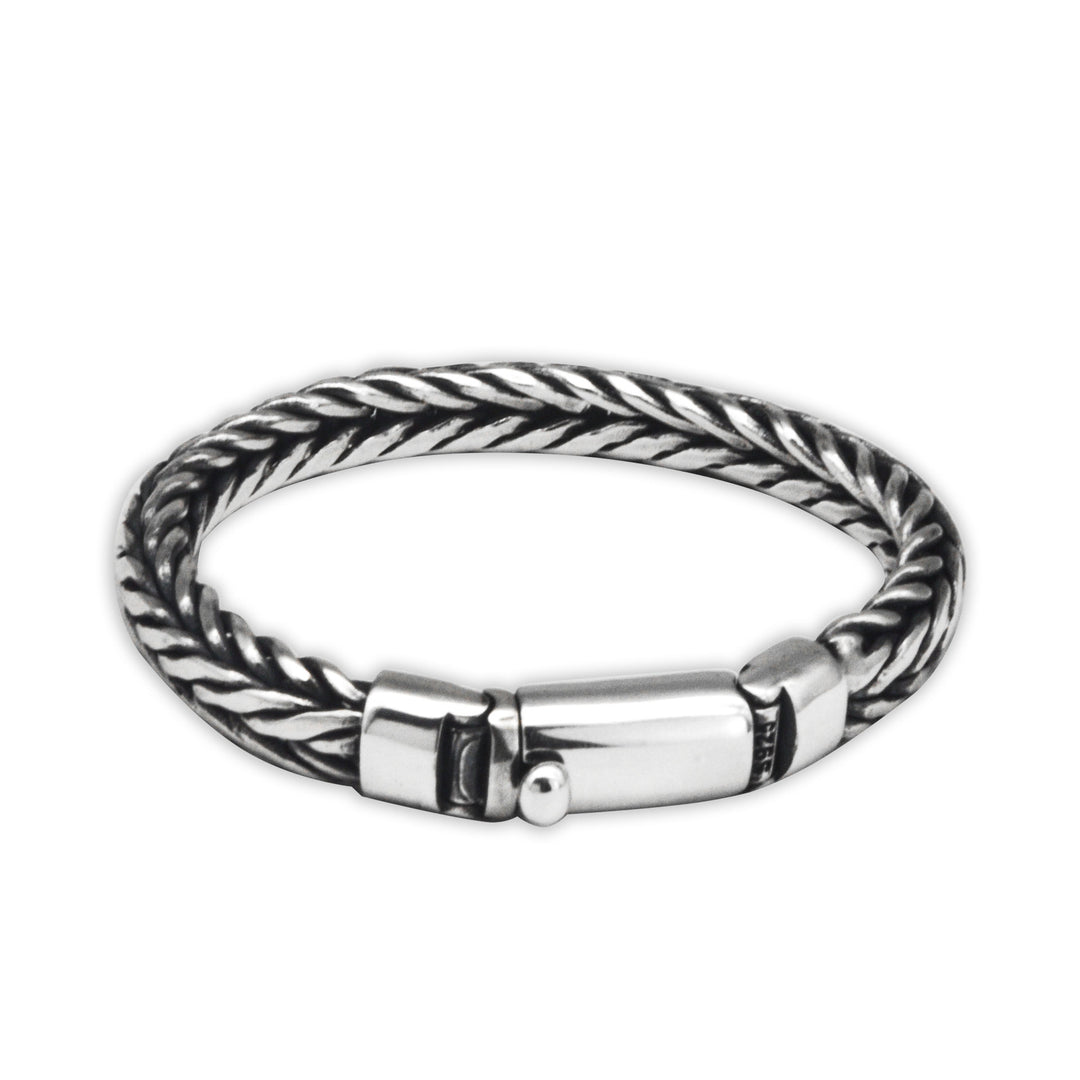 Heavy 925 Silver Woven Bracelet for Men with Lock | Banabella.