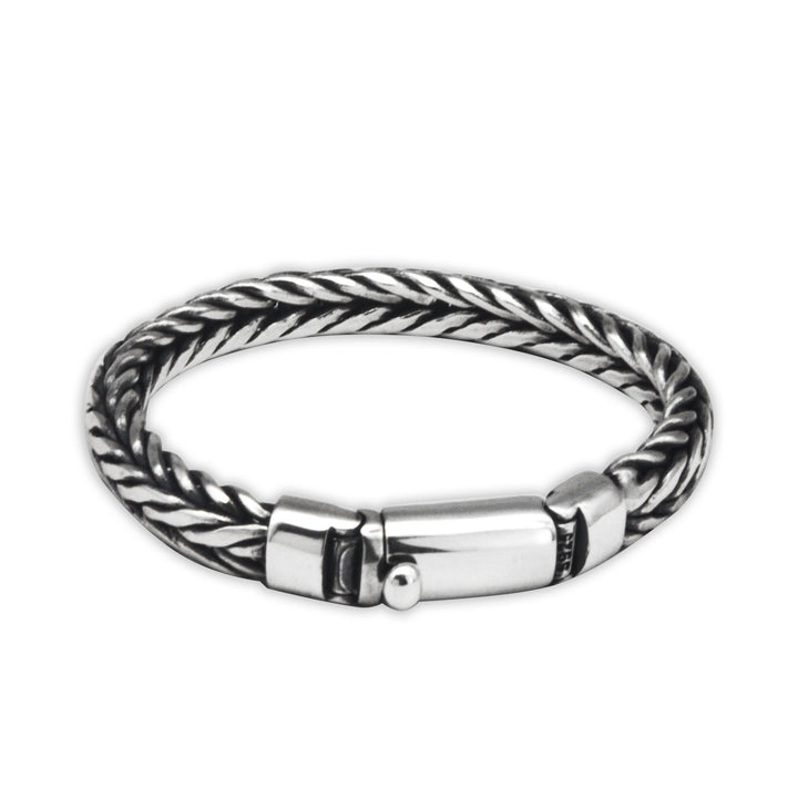 Heavy 925 Silver Woven Bracelet for Men with Lock | Banabella.